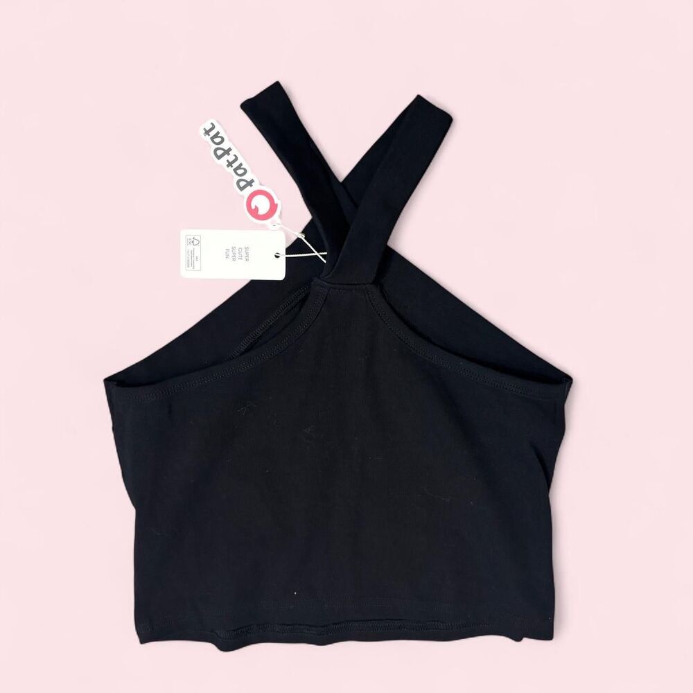NWT Small PatPat Black Cross Halter Crop Top